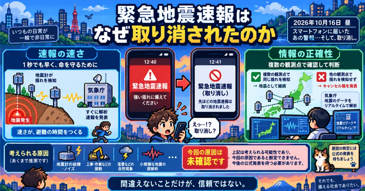 緊急地震速報はなぜ取り消されたのか――2026年10月16日の通知から考える「誤報」と「人命」の境界線｜継 / tsugu