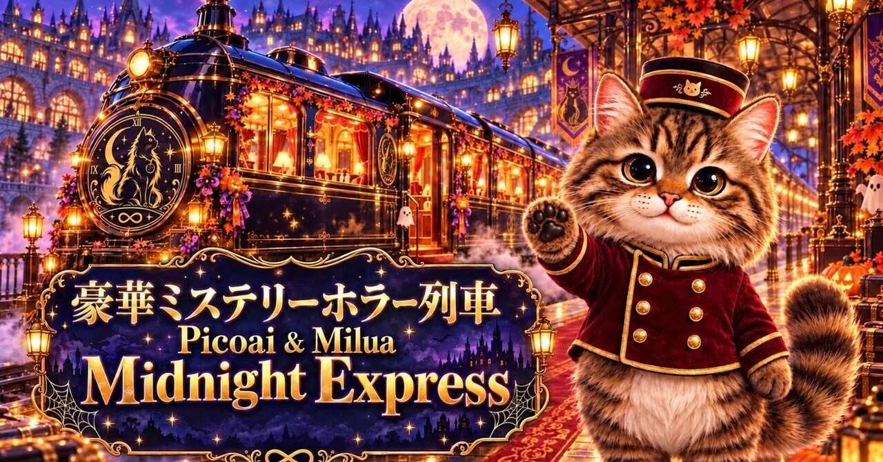 micia luxuryバック紙 ハロウィン 秋 (300×200cm) 豪華ミステリーホラー列車🌙👻🎃 Picoai & Milua Midnight Express