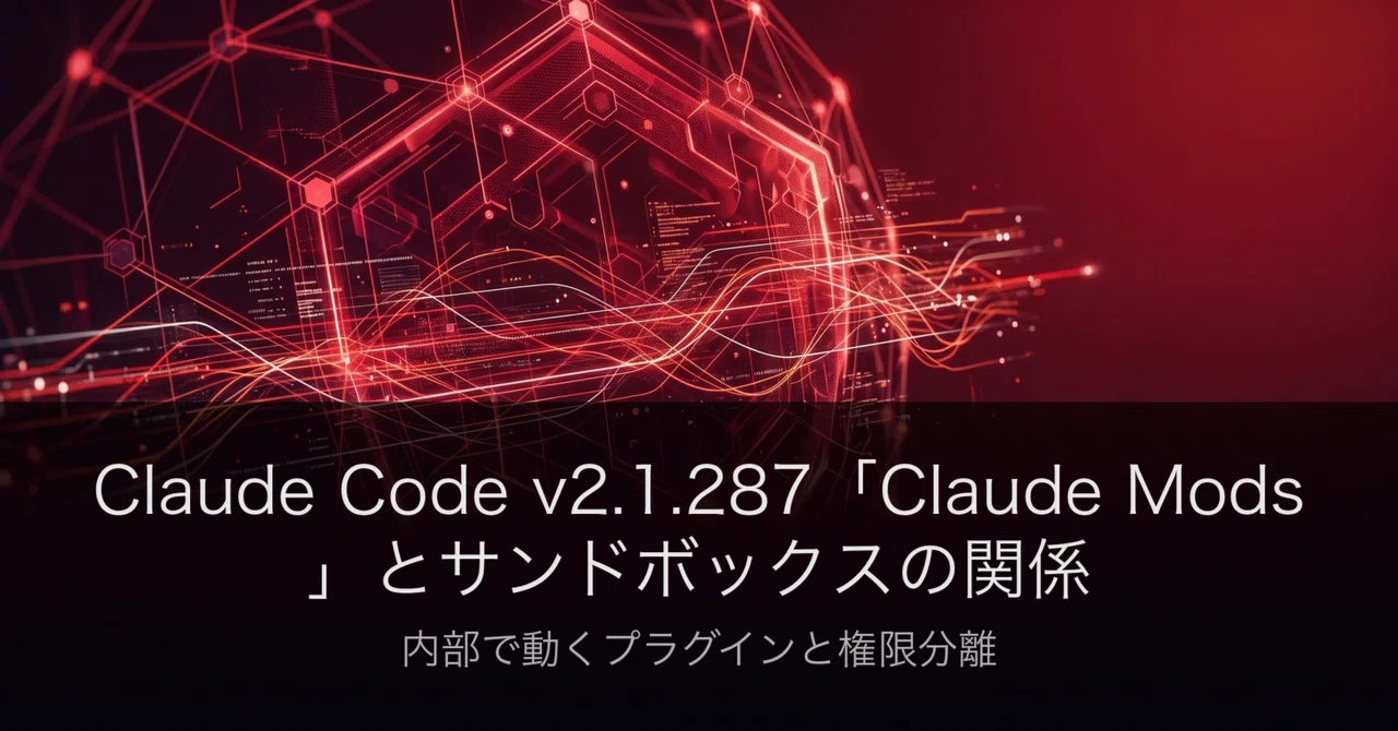 Claude Code v2.1.287の「Claude Mods」——プラグインがClaude Code内部で動く代わりに、サンドボックスの ...