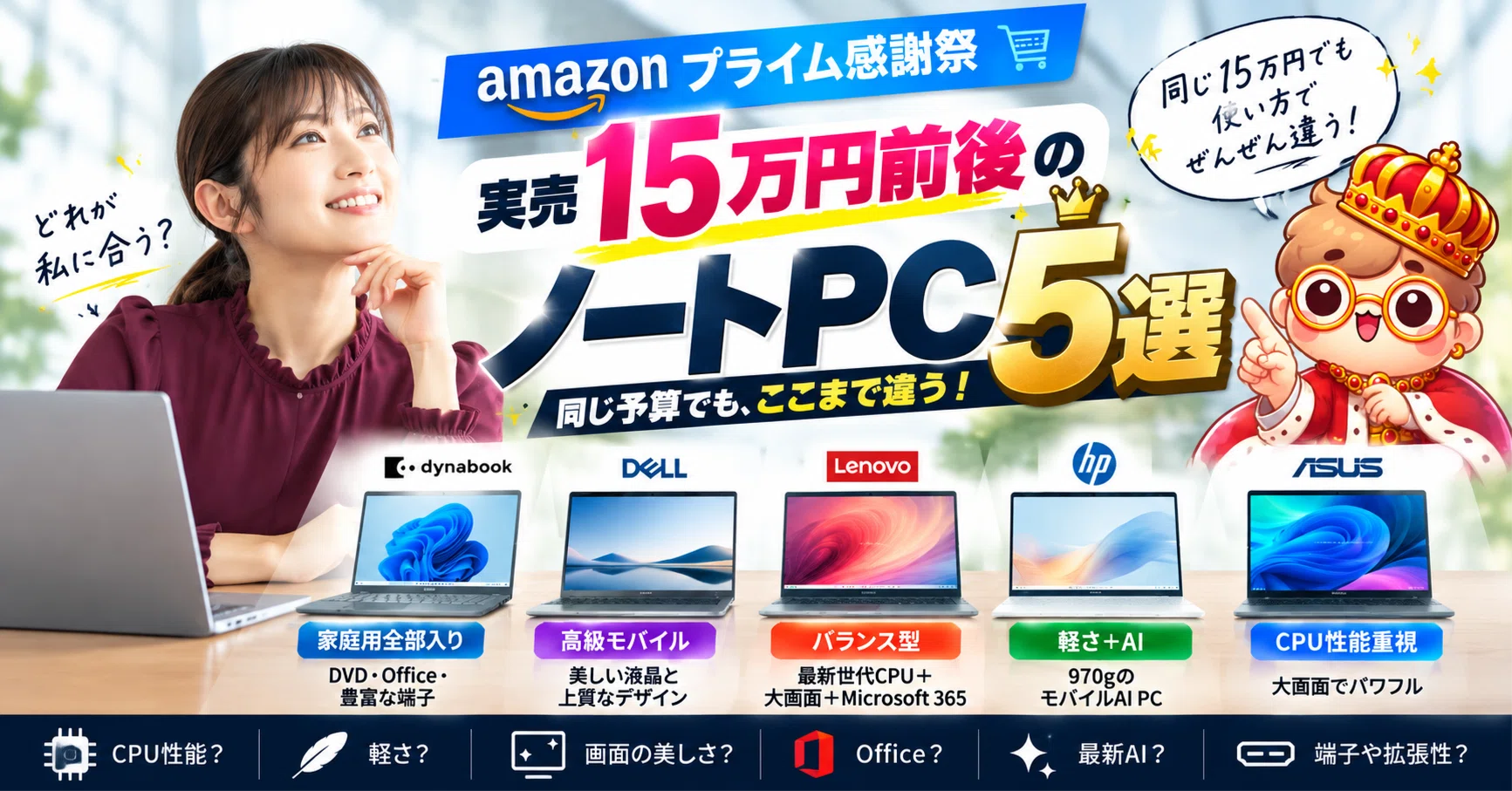 Amazonプライム感謝祭｜15万円前後のノートPC5選！「同じ予算」でも