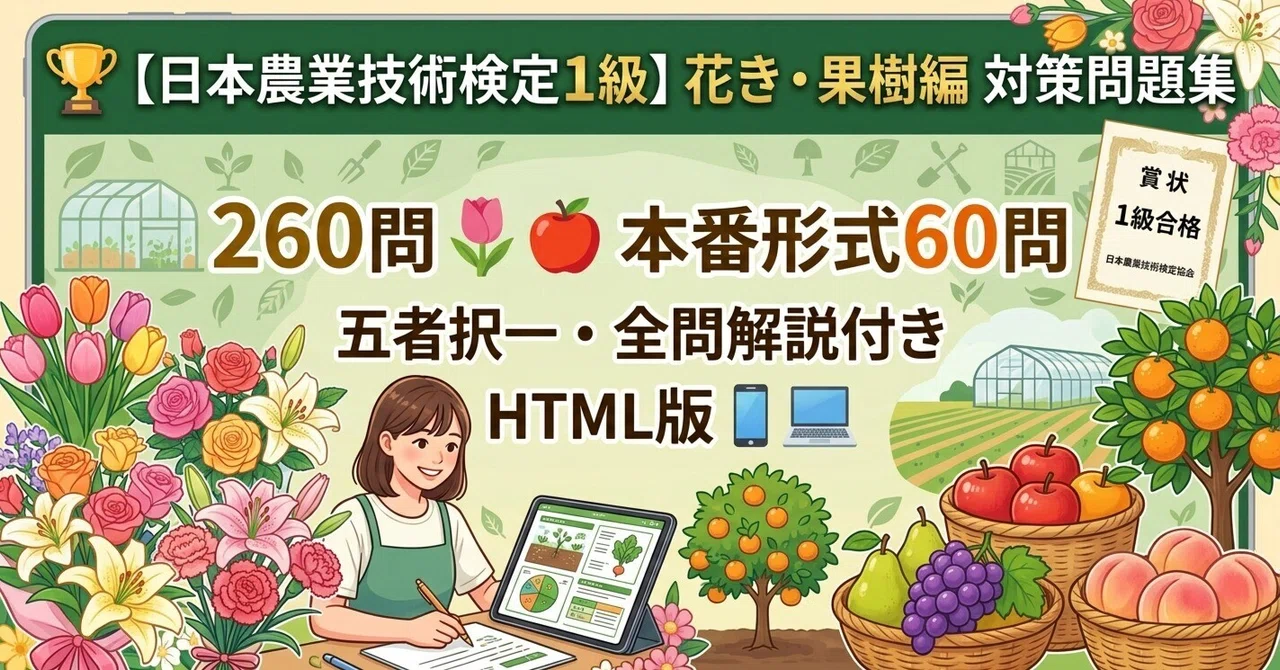 🏆【日本農業技術検定1級】花き・果樹編 対策問題集260問🌷🍎 本番形式