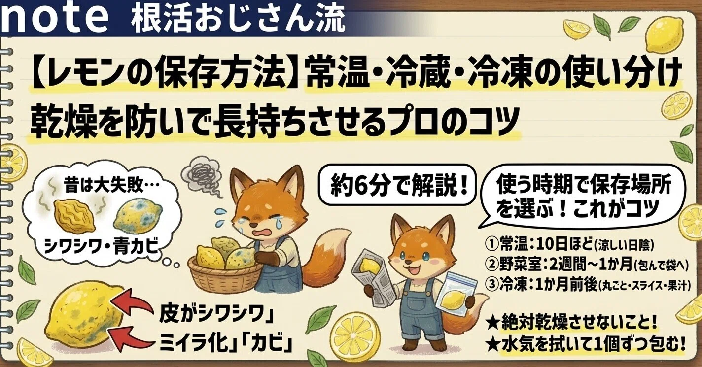 レモンの保存方法】常温・冷蔵・冷凍の使い分け！乾燥を防いで長持ち
