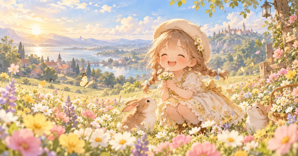 [Prompt Released] AI Illustration of a Smiling Girl in a Flower Field🌸 ...