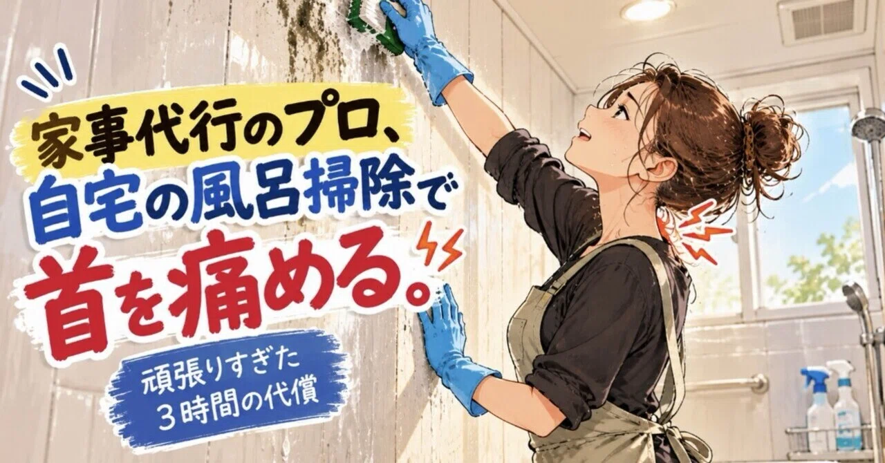 A professional housekeeper strains their neck cleaning their own ...