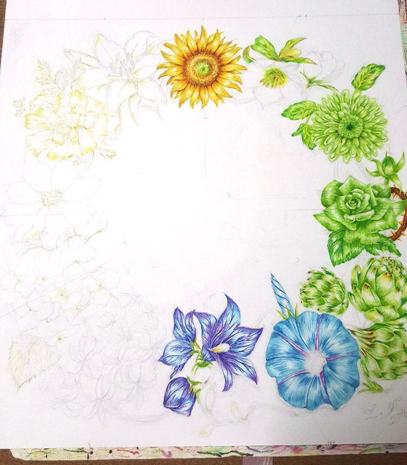 12色草花 色相環 ボールペン画のイラストレーター 白石拓也 Note 12色草花 色相環 ボールペン画のイラストレーター 白石拓也 Note