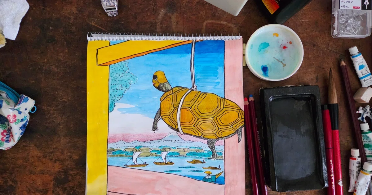 [Drawing Practice] Turtle, Old Edo, Ukiyo-e｜こうら ちさと