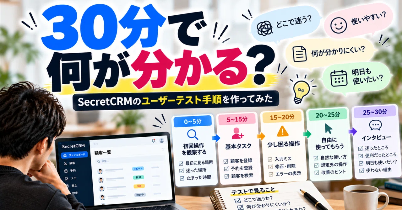 How to actually conduct user testing for SecretCRM? I've created a test ...