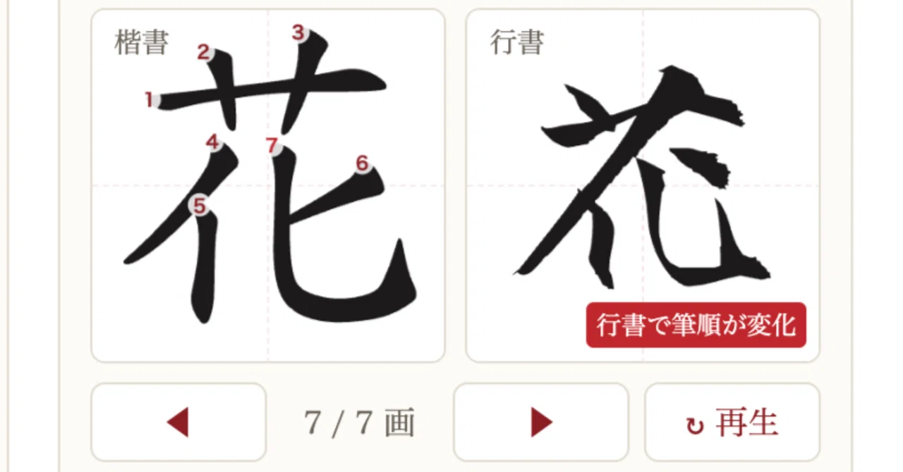 In semi-cursive script, the horizontal stroke of 'flower' (花) is ...