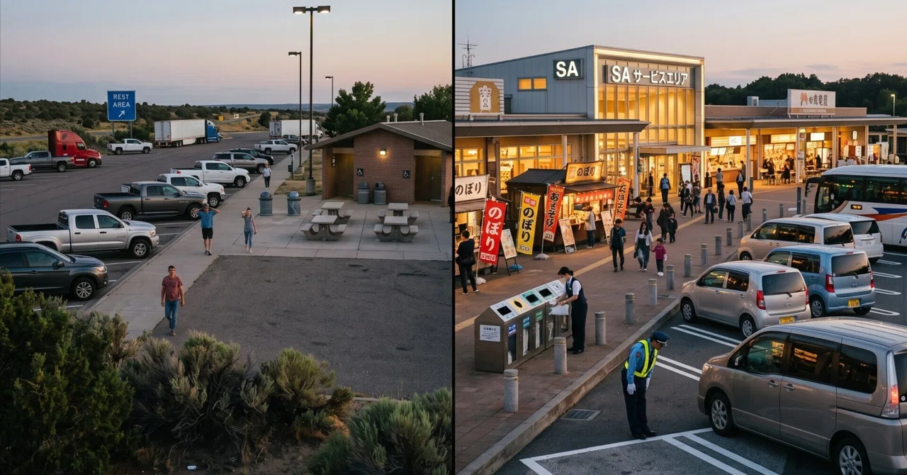 Comparing service areas in the United States and Japan.｜はち