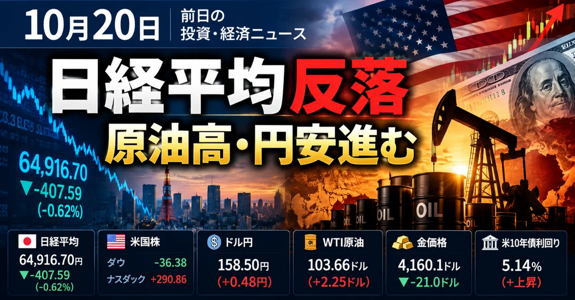 [Morning of October 20] Nikkei Stock Average falls over 1,400 yen at ...