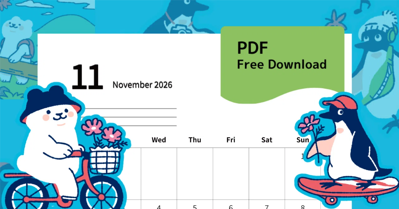 [Free Distribution] November 2026 Simple Calendar and Polar Bear ...