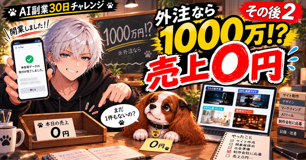 AI副業30日チャレンジ その後2｜開業しました！！外注なら1000万！？ 売上0円のハク