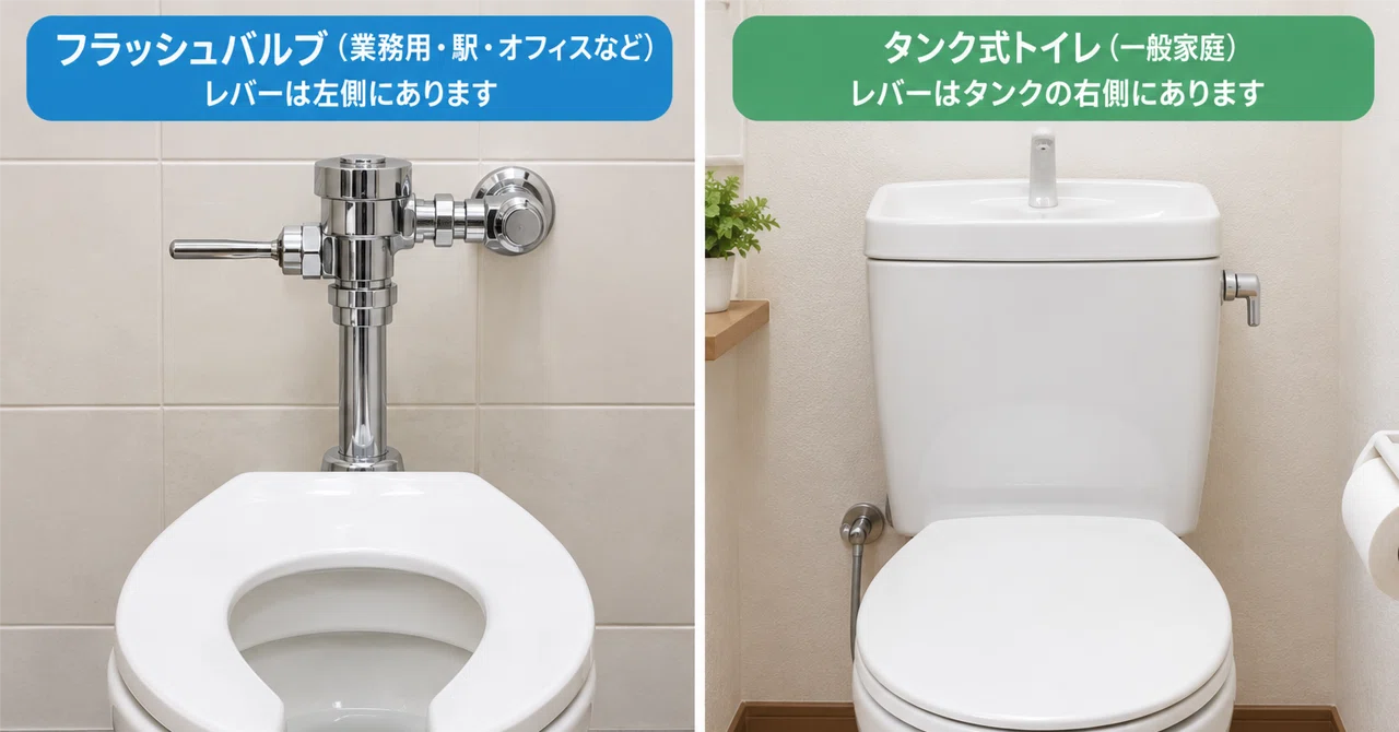 Why is the flush lever on home toilet tanks on the right, while school ...