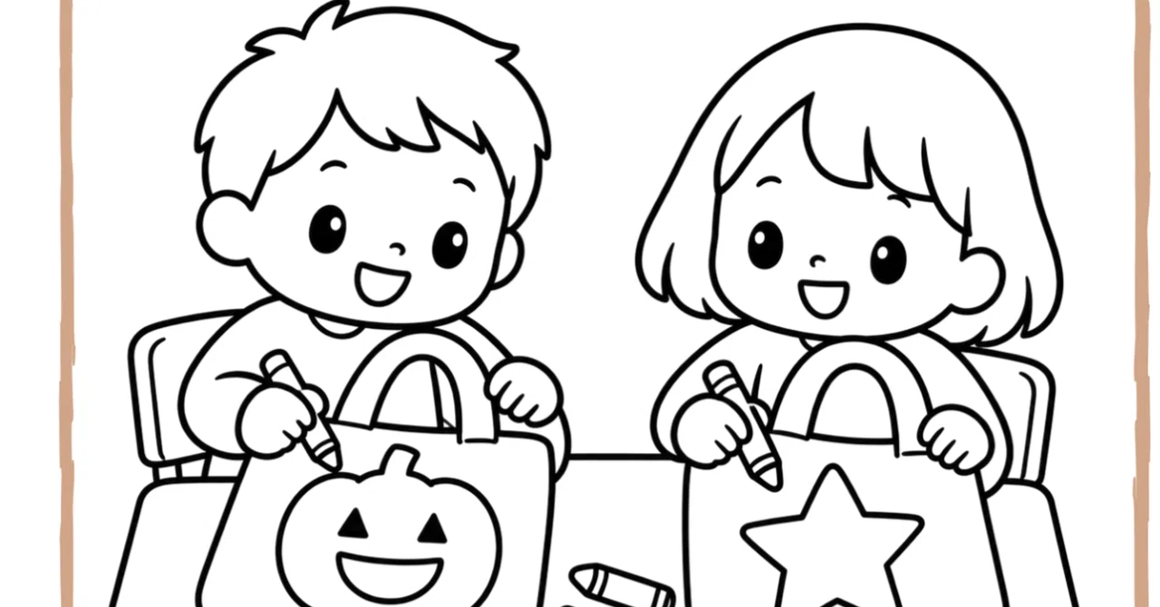 [For ages 3-5] Educational coloring print of pumpkin and star bags ...