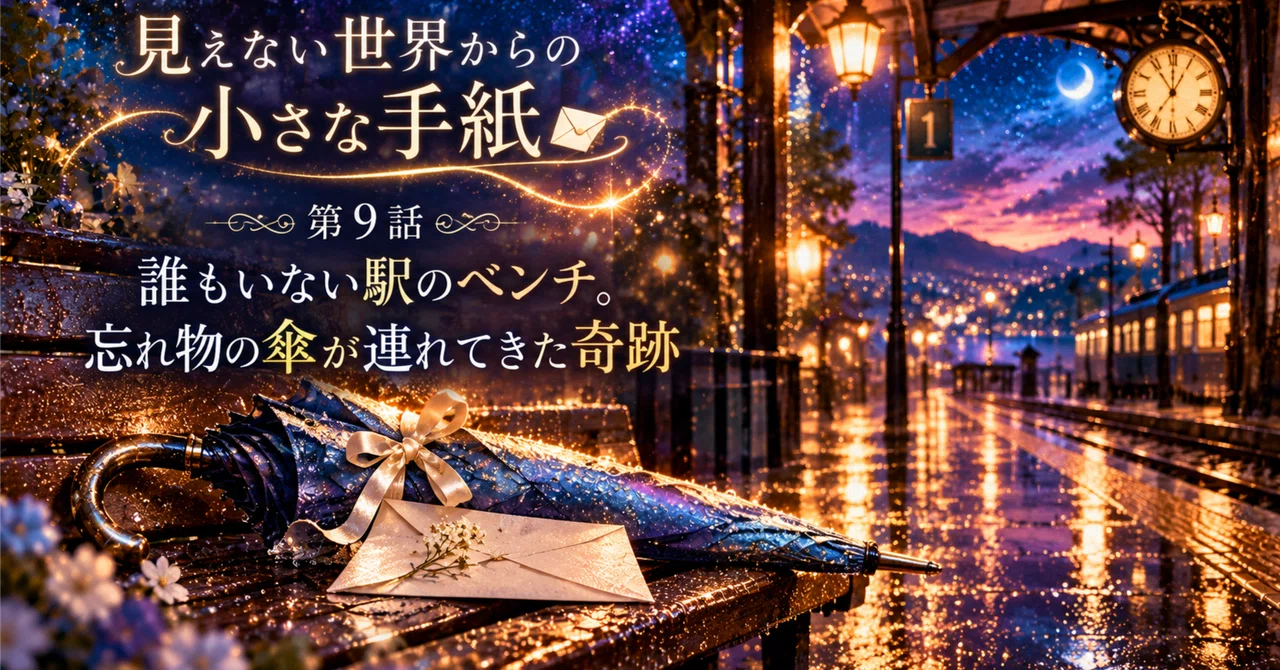 A bench at an empty station. The miracle brought by a forgotten umbrella｜たむ