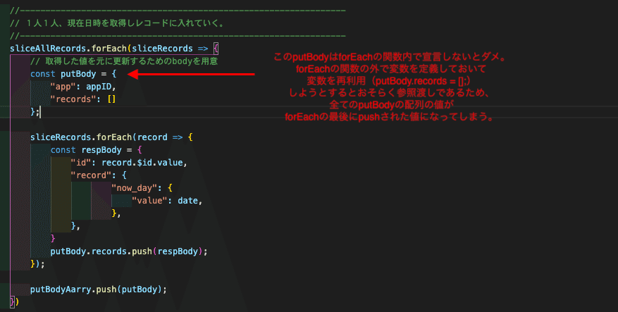 Kintone 100件以上のレコードを一括更新するjavascript あんこもち Note