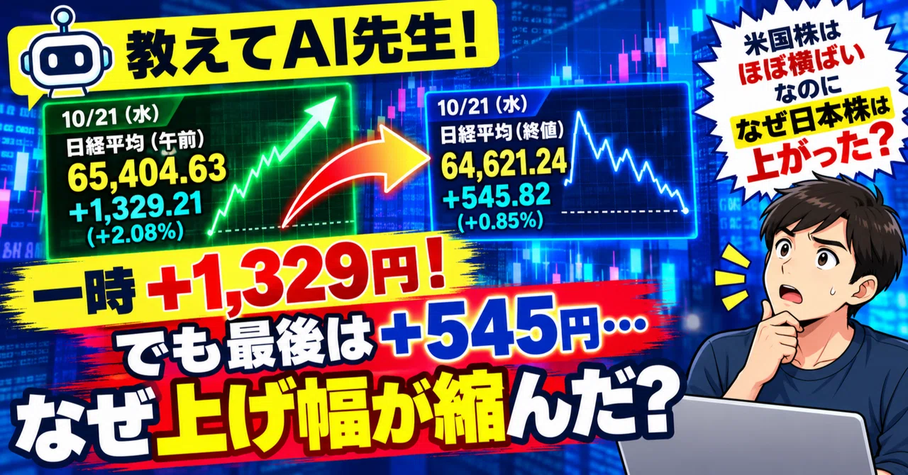 Tell me, AI Teacher! Nikkei 225, up 1,329 yen at one point -> ended up ...