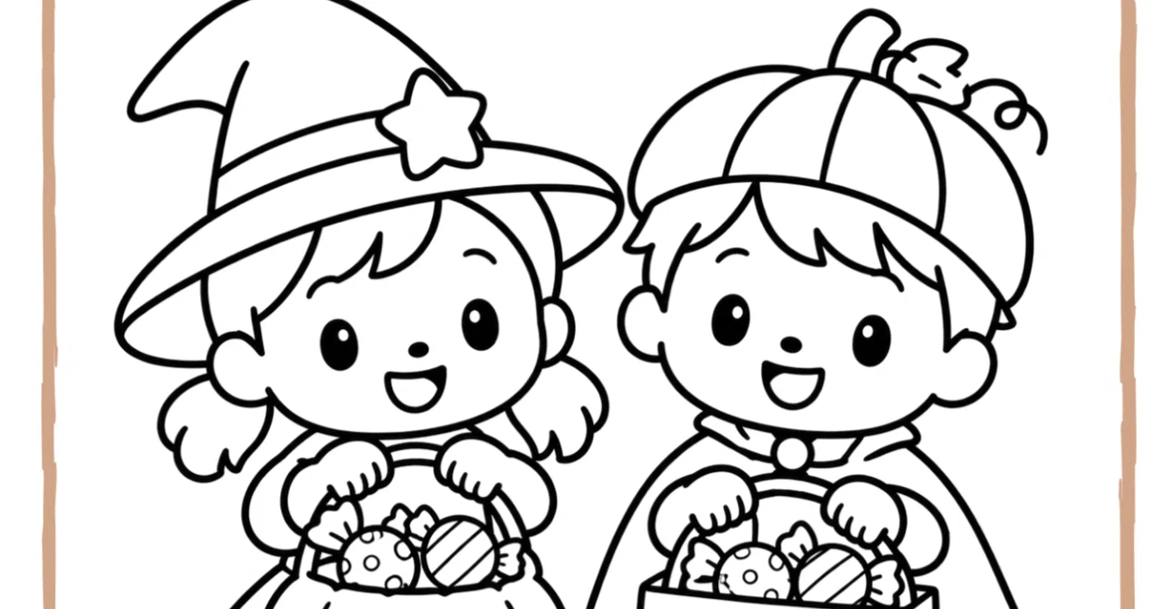 [For ages 3-5] Educational coloring print of two children with candy ...