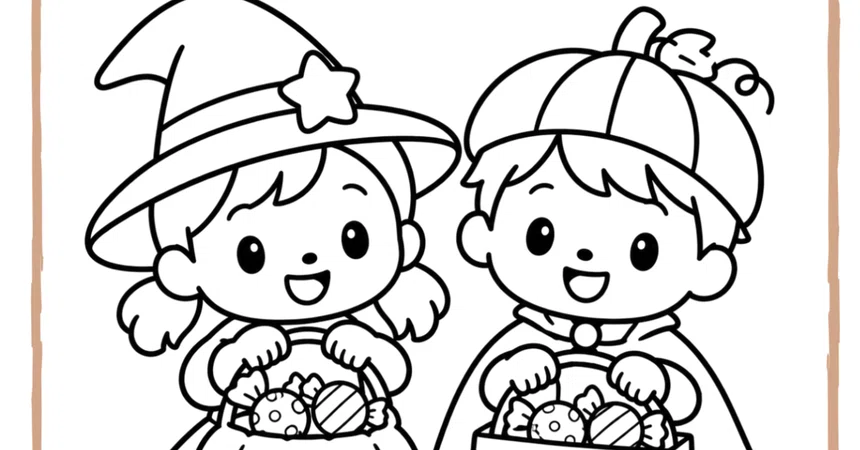 [For ages 3-5] Educational coloring print of two children with candy ...