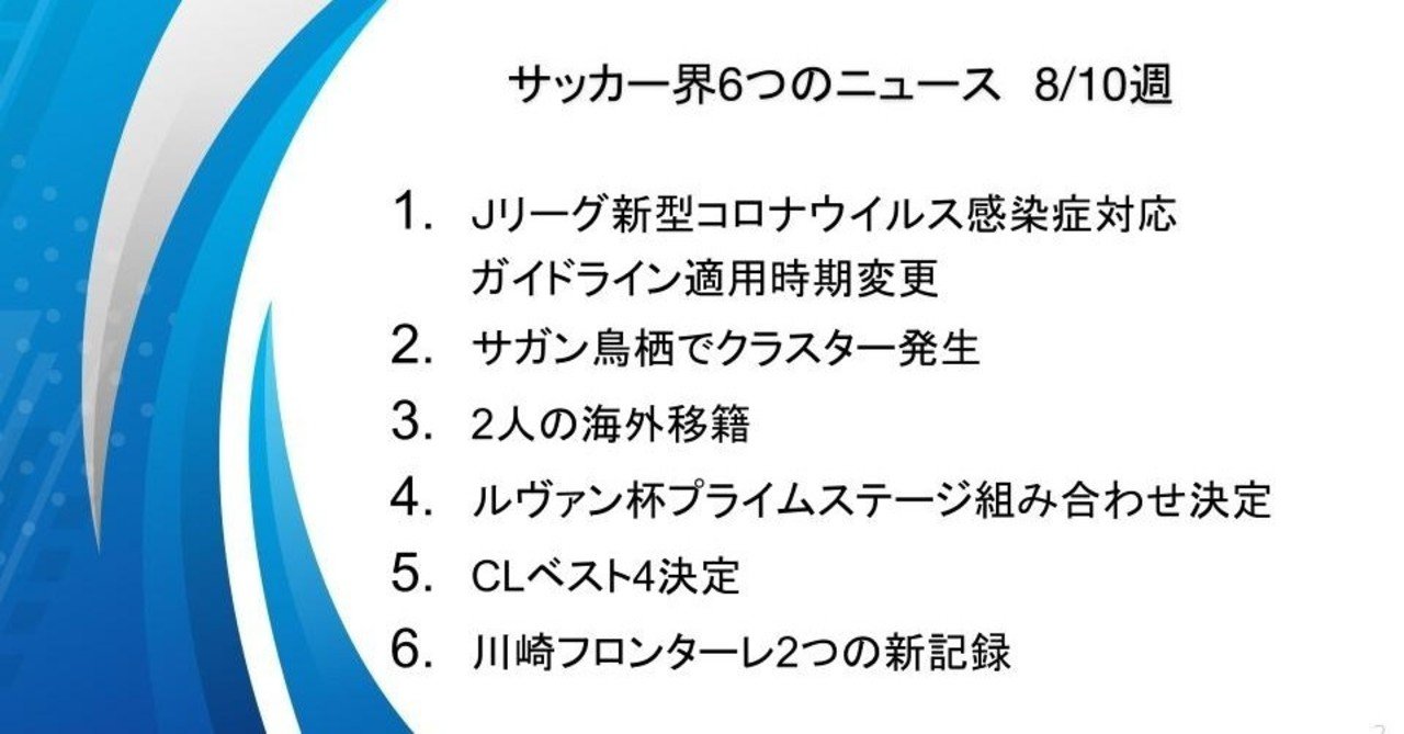 サッカー界6つのニュース 8 10週 六 Note