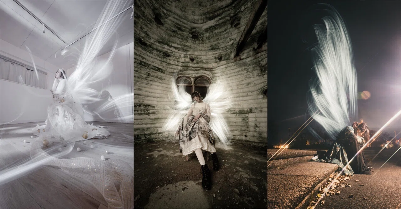 Rectangular Post Lights Drawing Wings with Light Painting|キタガワ