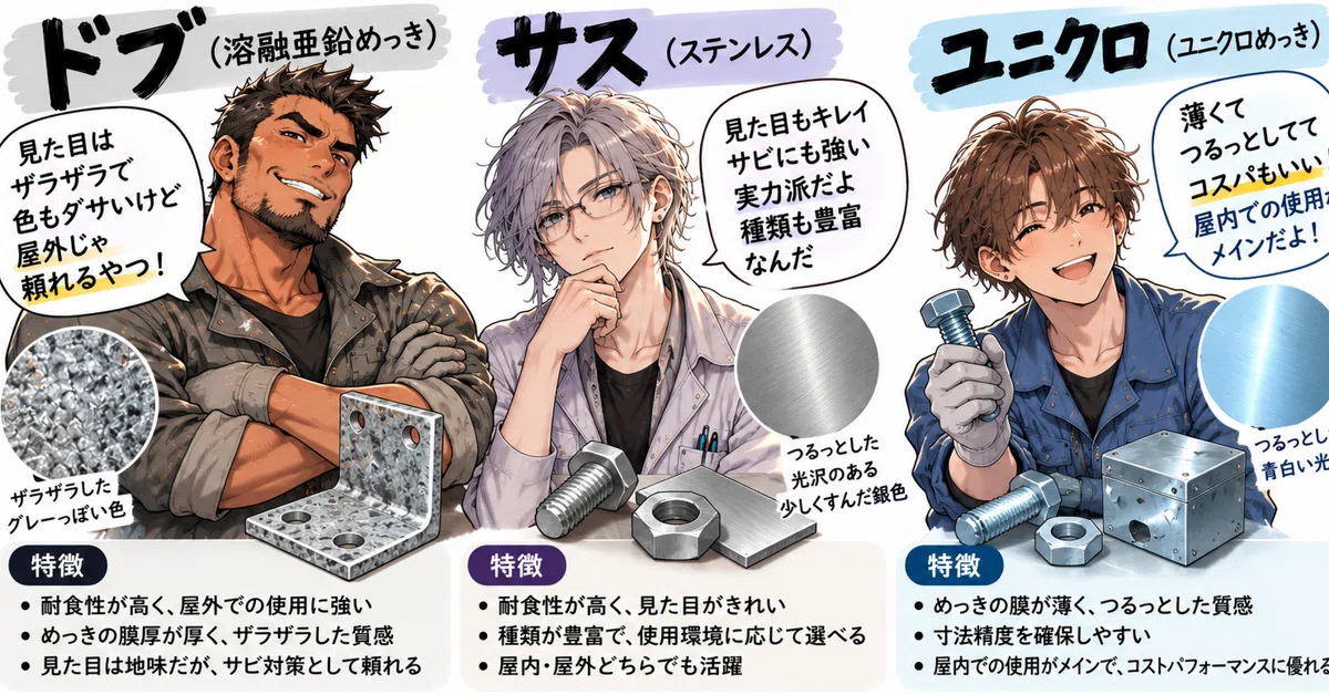 Unichrome? Hot-dip? SUS? About types of metal｜電気工事の現場帳