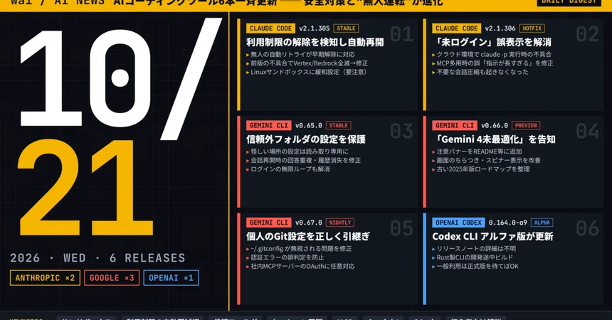 [AI News 10/21] 6 AI coding tools updated simultaneously; Claude Code ...