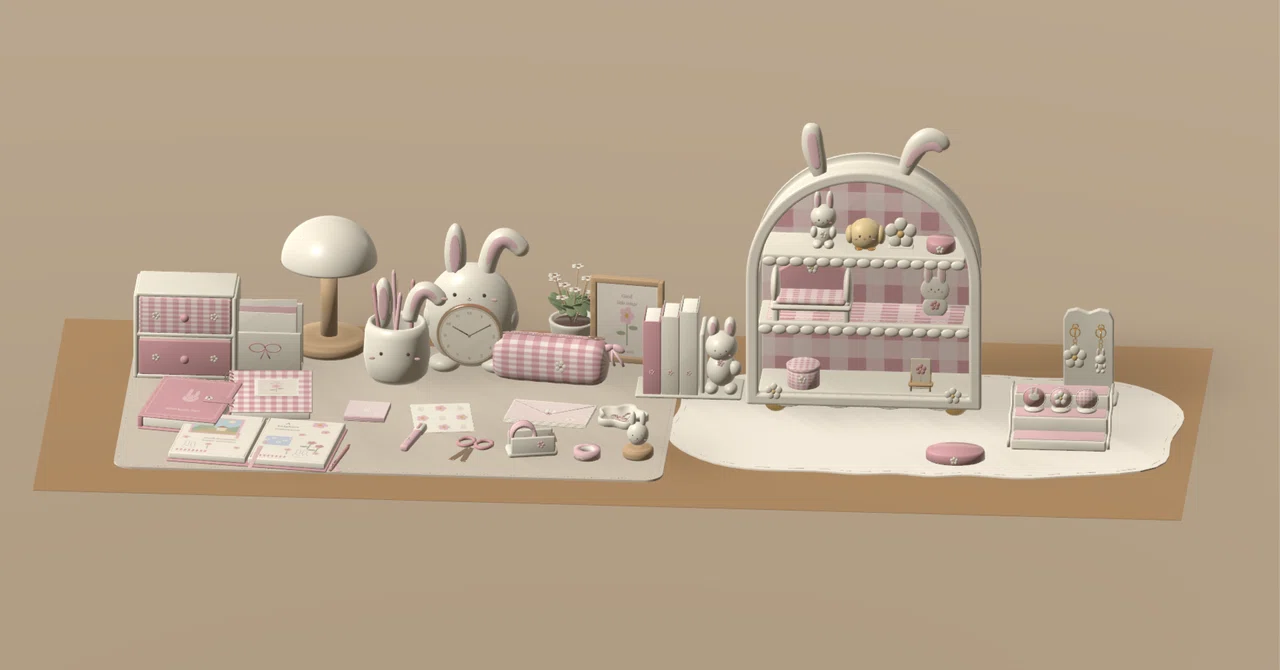 Create a small collection corner on your desk with a bunny display ...