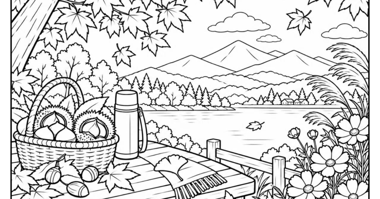 [Free Coloring Page Distribution] Enjoying Autumn: Scenery with Autumn ...