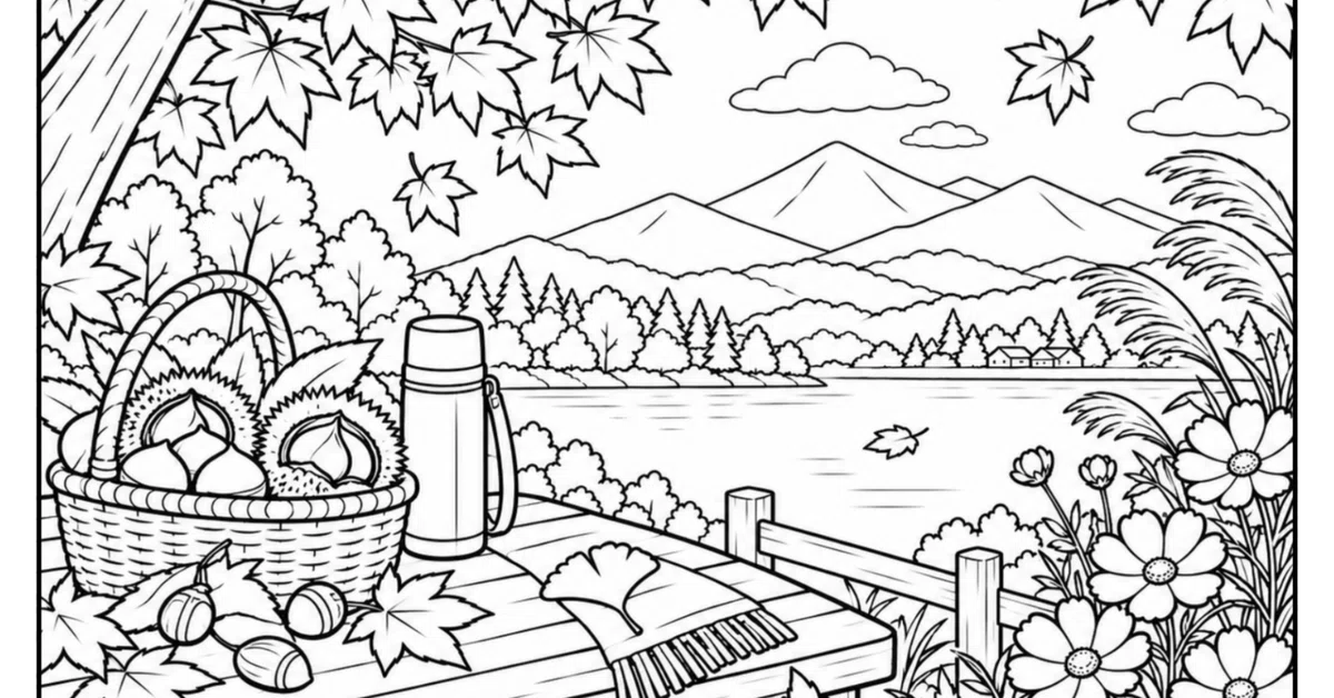 [Free Coloring Page Distribution] Enjoying Autumn: Scenery with Autumn ...