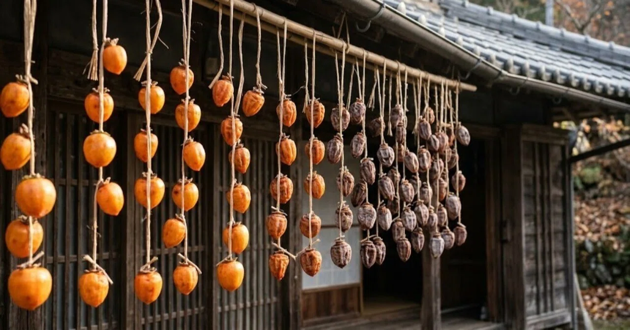 Dried persimmons swaying at the eaves and my mother's handiwork｜つむぎの手帖 ...