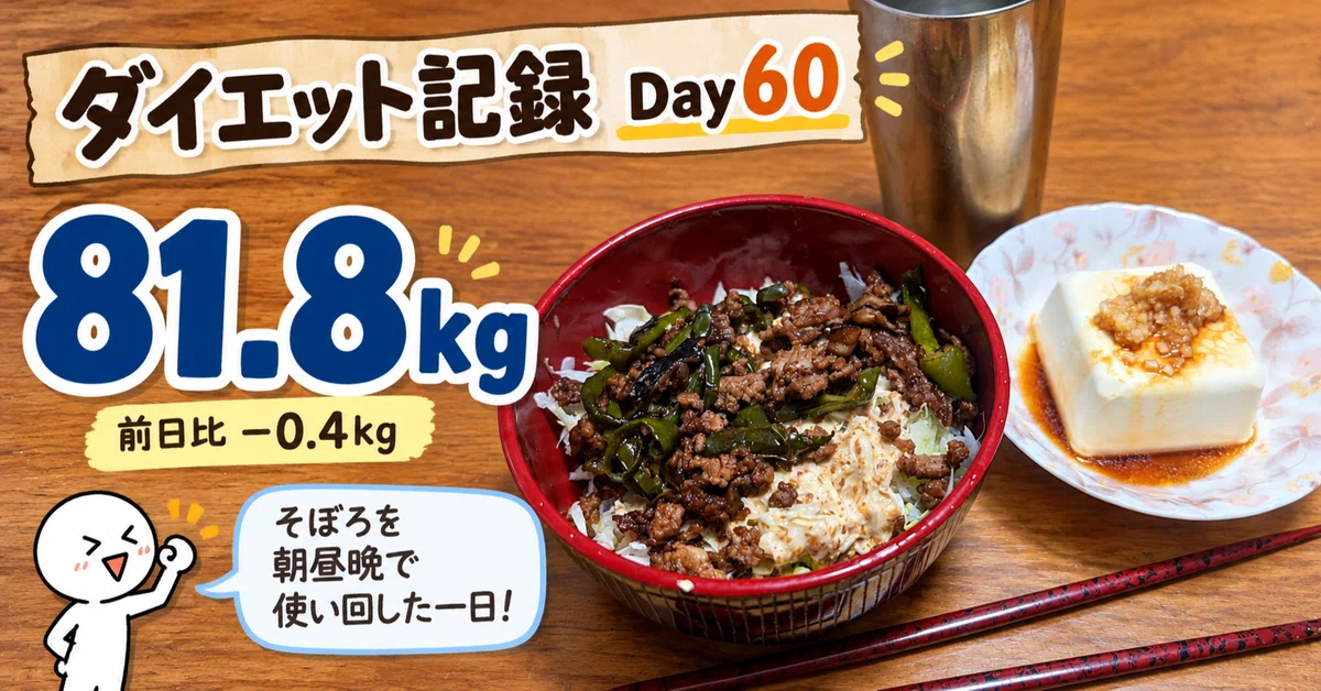 [Diet Log: Day 60] 81.8kg | A day of reusing ground meat soboro for ...