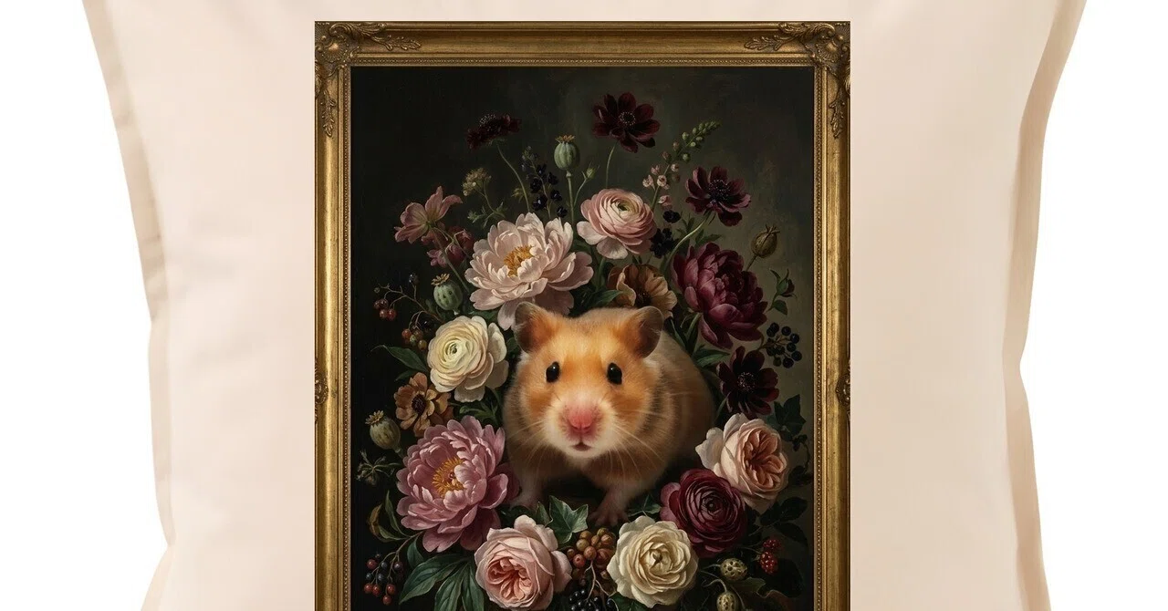 Golden Hamster floral oil painting style art cushion is now available ...