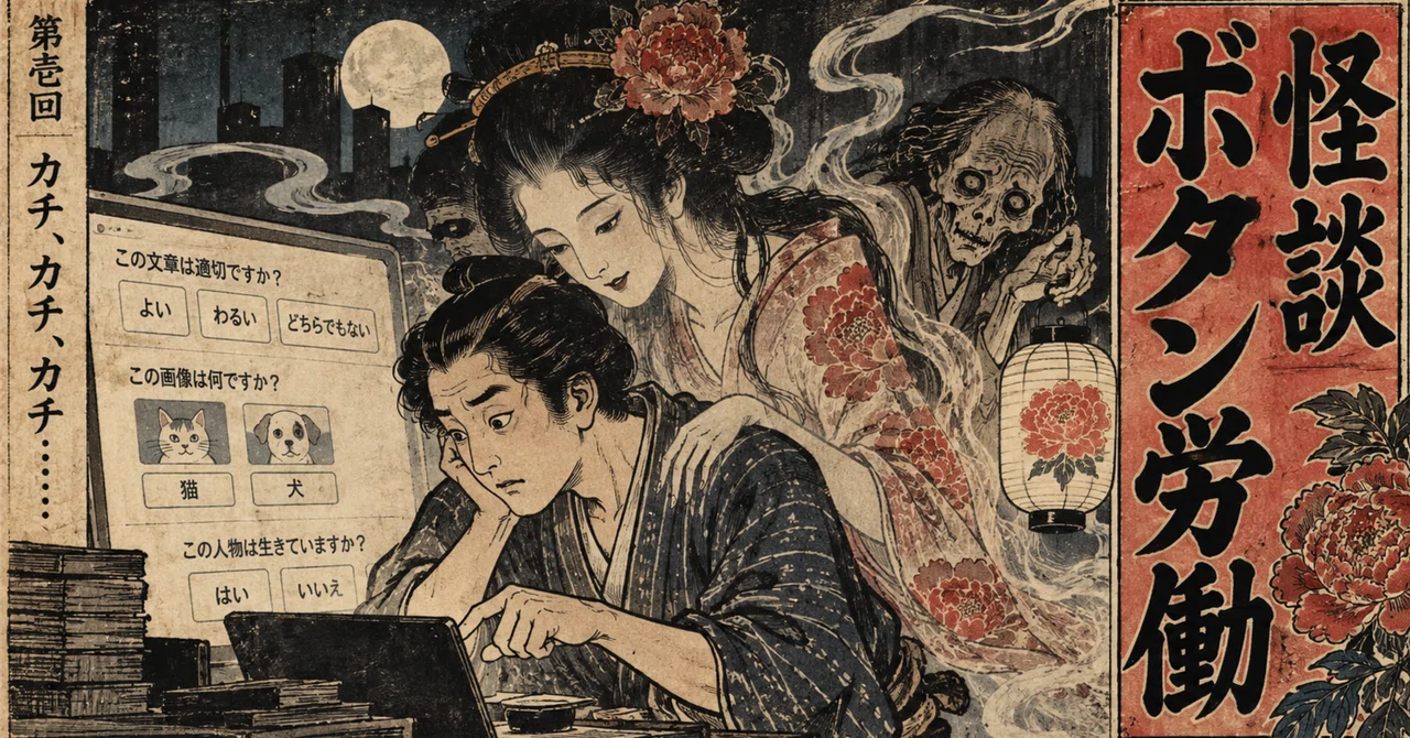 Generative AI Ghost Story by Generative AI: 'Button Labor'｜鶴見六百／ゲーム翻訳・電子工作
