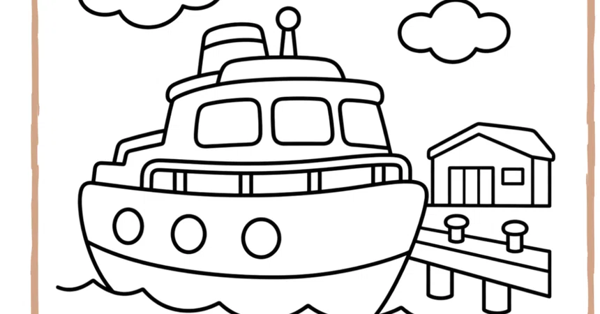 [For ages 3-5] Educational coloring sheet about ships and ports ...