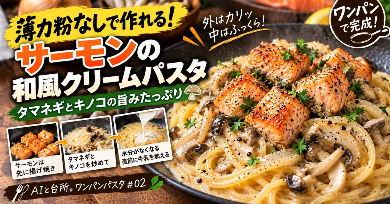 Salmon and Mushroom Japanese-Style Cream One-Pan Pasta | AI and the ...