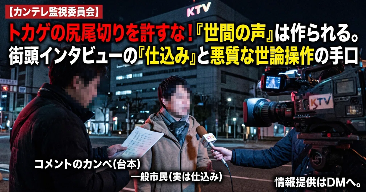 「世間の声」は作られる。街頭インタビューの「仕込み」と悪質な世論操作の手口｜【フジテレビ系列】カンテレ（関西テレビ・関テレ）監視委員会