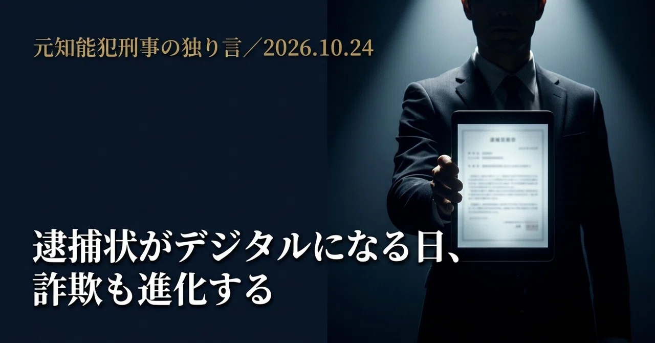 Monologue of a Former White-Collar Crime Detective / 2026.10.24 ~The ...