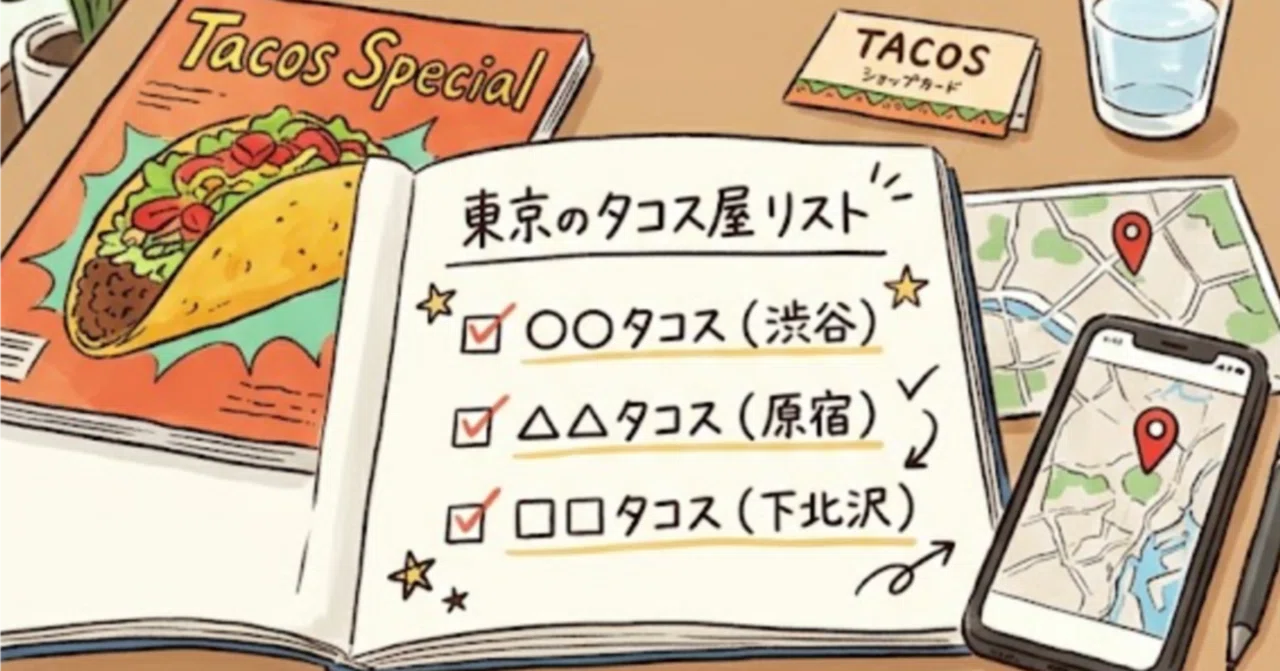 I looked into taco shops in Tokyo and made a list of the ones I'm ...
