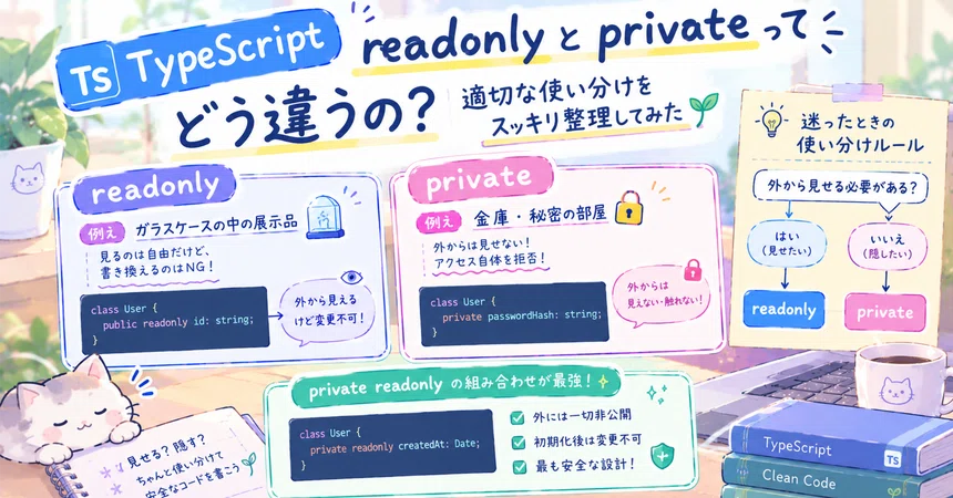 [TypeScript] What is the difference between readonly and private? I've ...