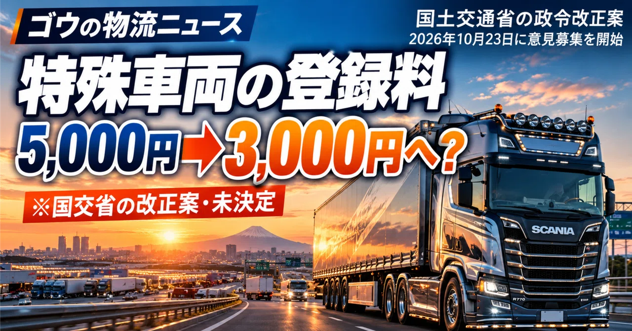 [Go's Logistics News] Special vehicle registration fee from 5,000 yen ...