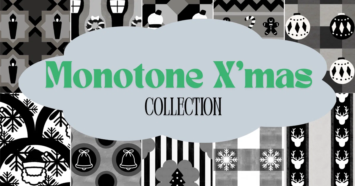 [Digital Paper] Monotone Christmas Pattern Set | Wrapping, Collage ...