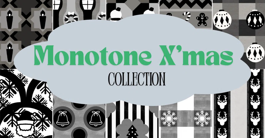 [Digital Paper] Monotone Christmas Pattern Set | Wrapping, Collage ...