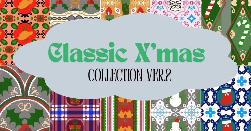 [Digital Paper] Classic Christmas Motif Pattern Set Ver. 2 | Wrapping ...