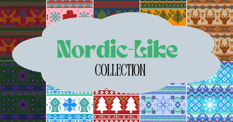 [Digital Paper] Winter Color Nordic Pattern Set | Wrapping, Collage ...