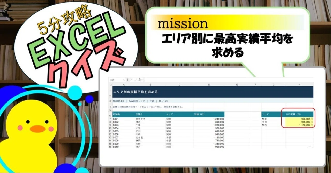 [Quiz] Calculating Average Performance by Area (EXCEL)｜キヅキとマナビ