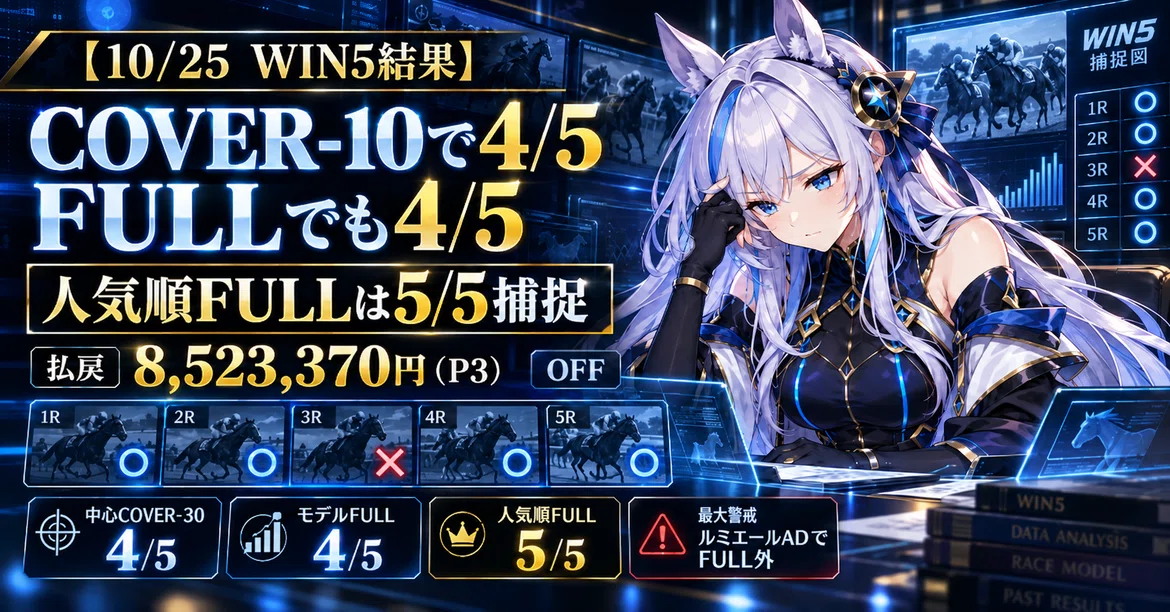 [10/25 WIN5 Results] 4/5 with COVER-10, 4/5 with FULL | 5/5 with ...