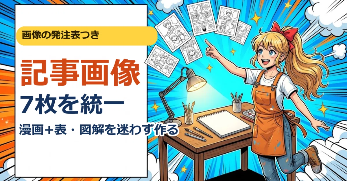 Procedure for creating 7 article images with a unified manga-style ...