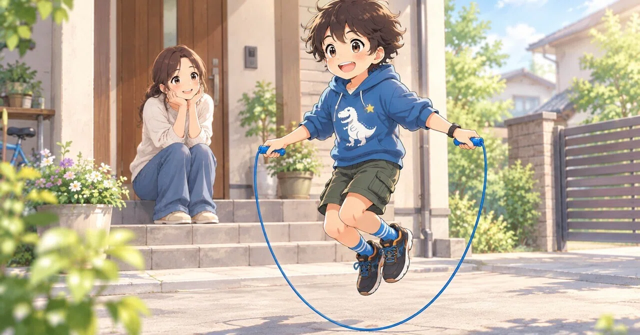 My eldest son who couldn't jump rope, and the '3-centimeter jump' we ...