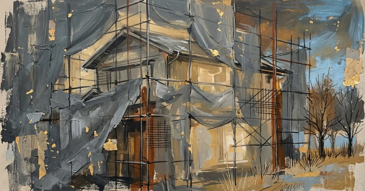 A month of touch-ups for our dimly lit dwelling, wrapped in scaffolding ...